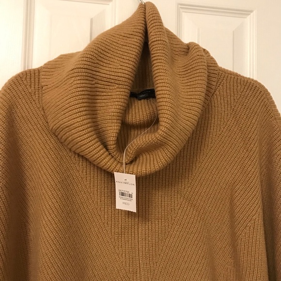 Camel ribbed Ann Taylor sweater turtleneck poncho - Picture 7 of 12